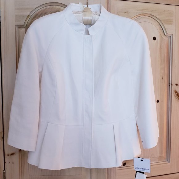 Liz Claiborne Modern Romantic Peplum Jacket Large Ivory Off White NWT Career - Picture 1 of 6